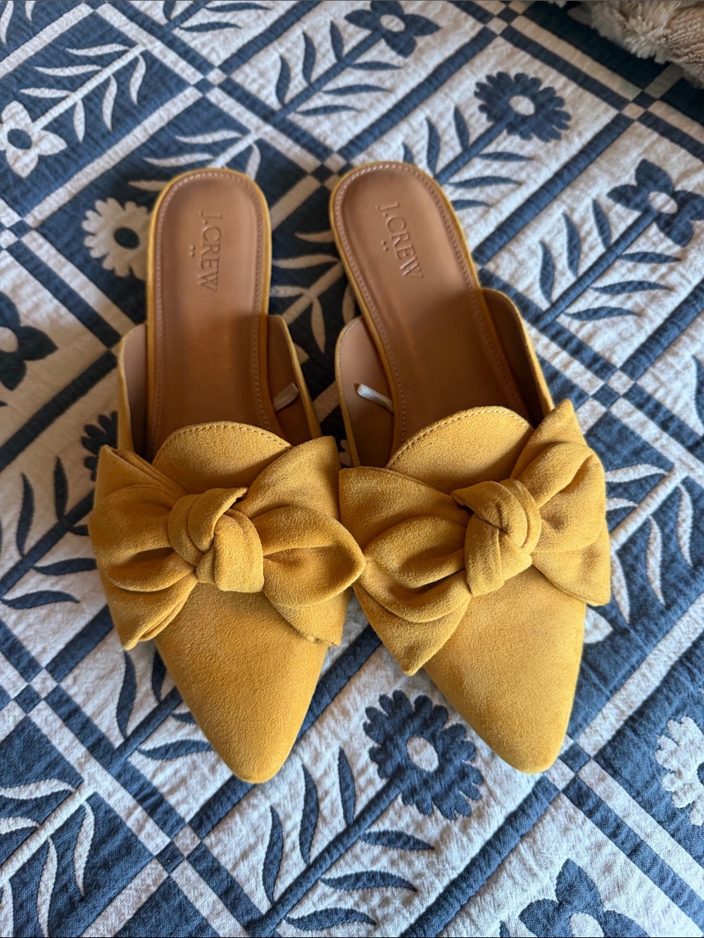 J. Crew Mustard Bow Pointed-Toe Mules